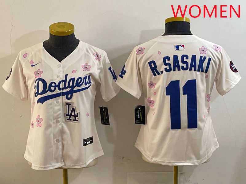 Women Los Angeles Dodgers 11 R.Sasaki Cream Sakura Edition 2025 Nike MLB Jersey style 9